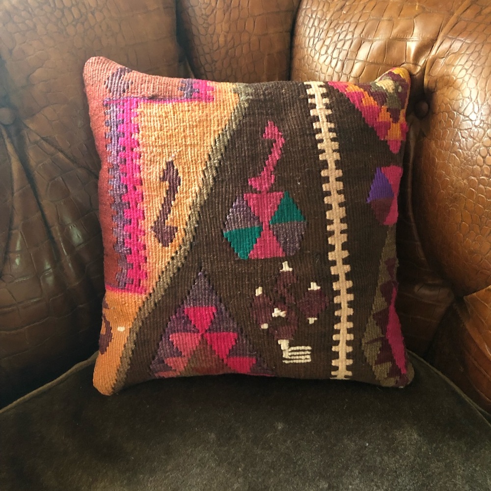 Boho anthro Turkish killim woven pillow with zipper
